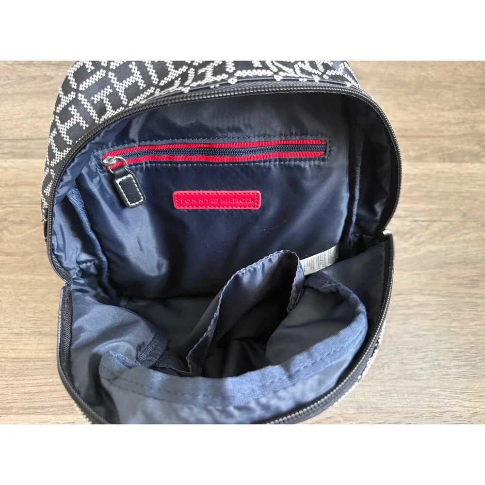 Tommy Hilfiger TH Monogram Mini Backpack Black White Logo Bag Charm